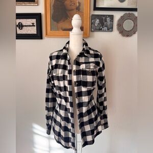 Classic Black and White Plaid Women's Button Down Shirt